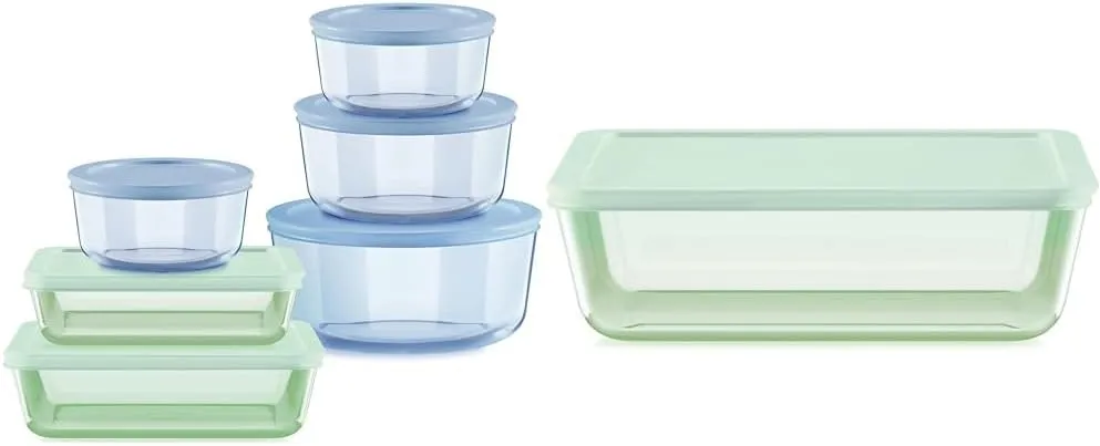 Pyrex Tinted (12-PC) Small/Medium/Large Food Storage Container Set with (11 Cup) Large Rectangular Container, BPA-Free Lids