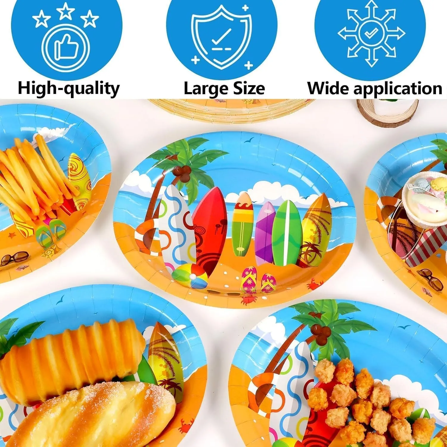 Qyeahkj 50 PCS Summer Surfing Oval Paper Plates Large 11” Disposable Beach Theme Party Decorations Pool Birthday Supplies Favor for Hawaiian Luau Tableware Set