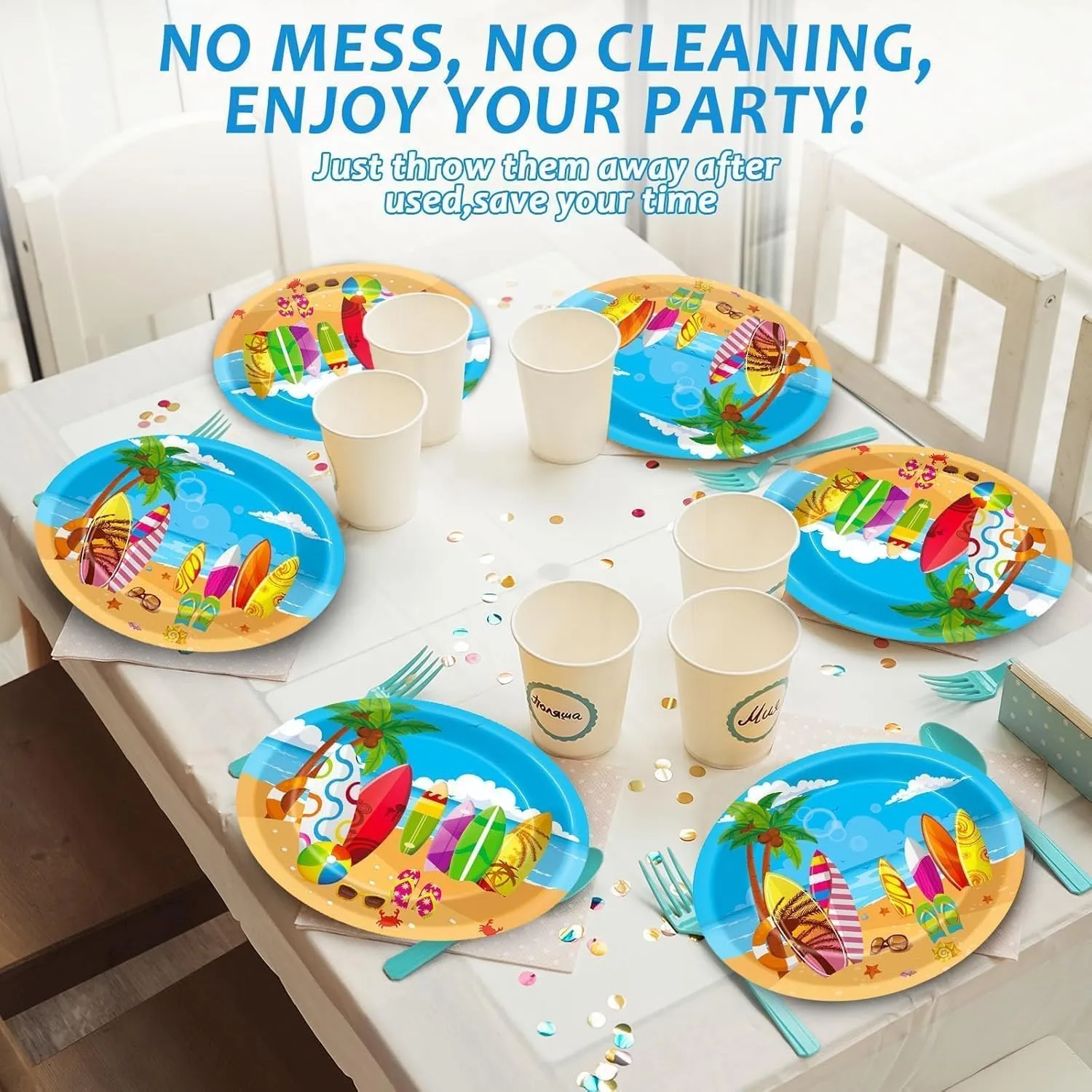 Qyeahkj 50 PCS Summer Surfing Oval Paper Plates Large 11” Disposable Beach Theme Party Decorations Pool Birthday Supplies Favor for Hawaiian Luau Tableware Set