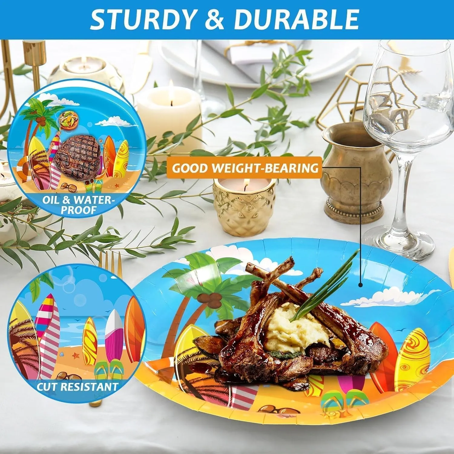 Qyeahkj 50 PCS Summer Surfing Oval Paper Plates Large 11” Disposable Beach Theme Party Decorations Pool Birthday Supplies Favor for Hawaiian Luau Tableware Set