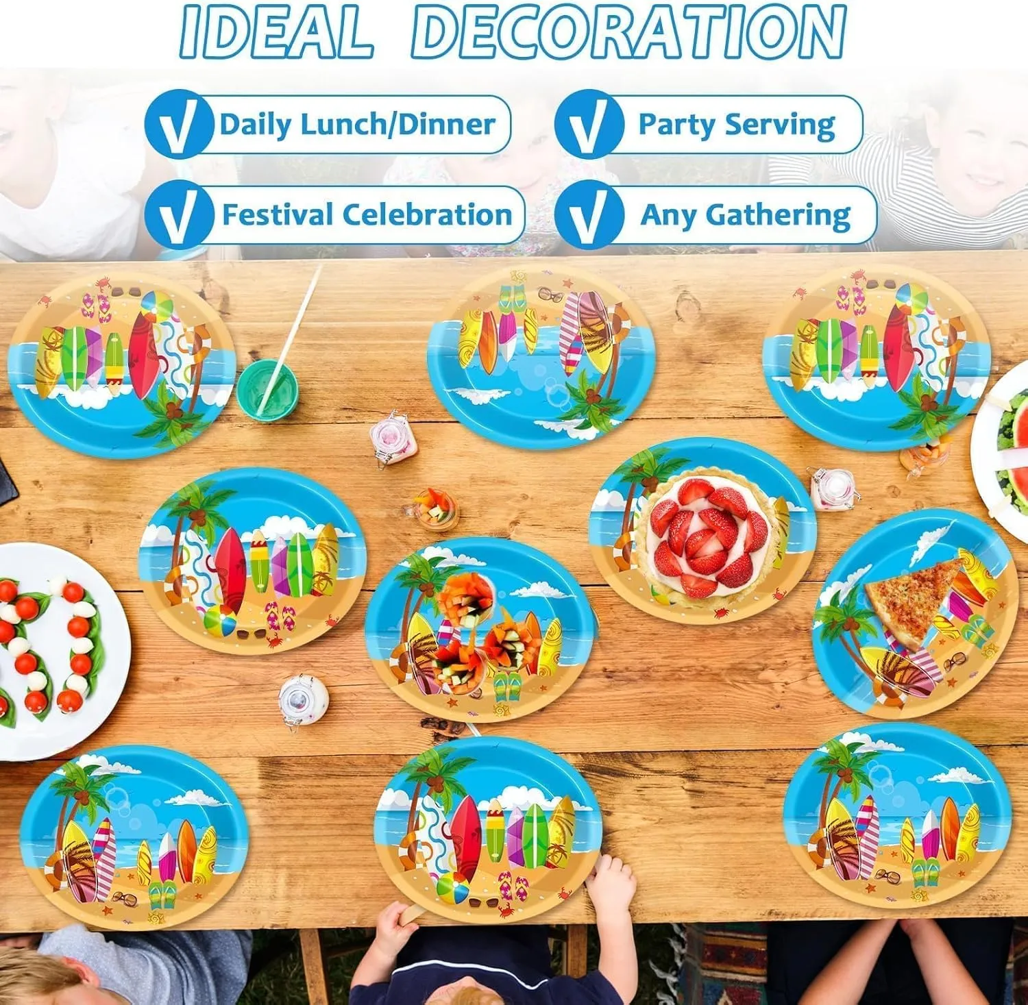 Qyeahkj 50 PCS Summer Surfing Oval Paper Plates Large 11” Disposable Beach Theme Party Decorations Pool Birthday Supplies Favor for Hawaiian Luau Tableware Set