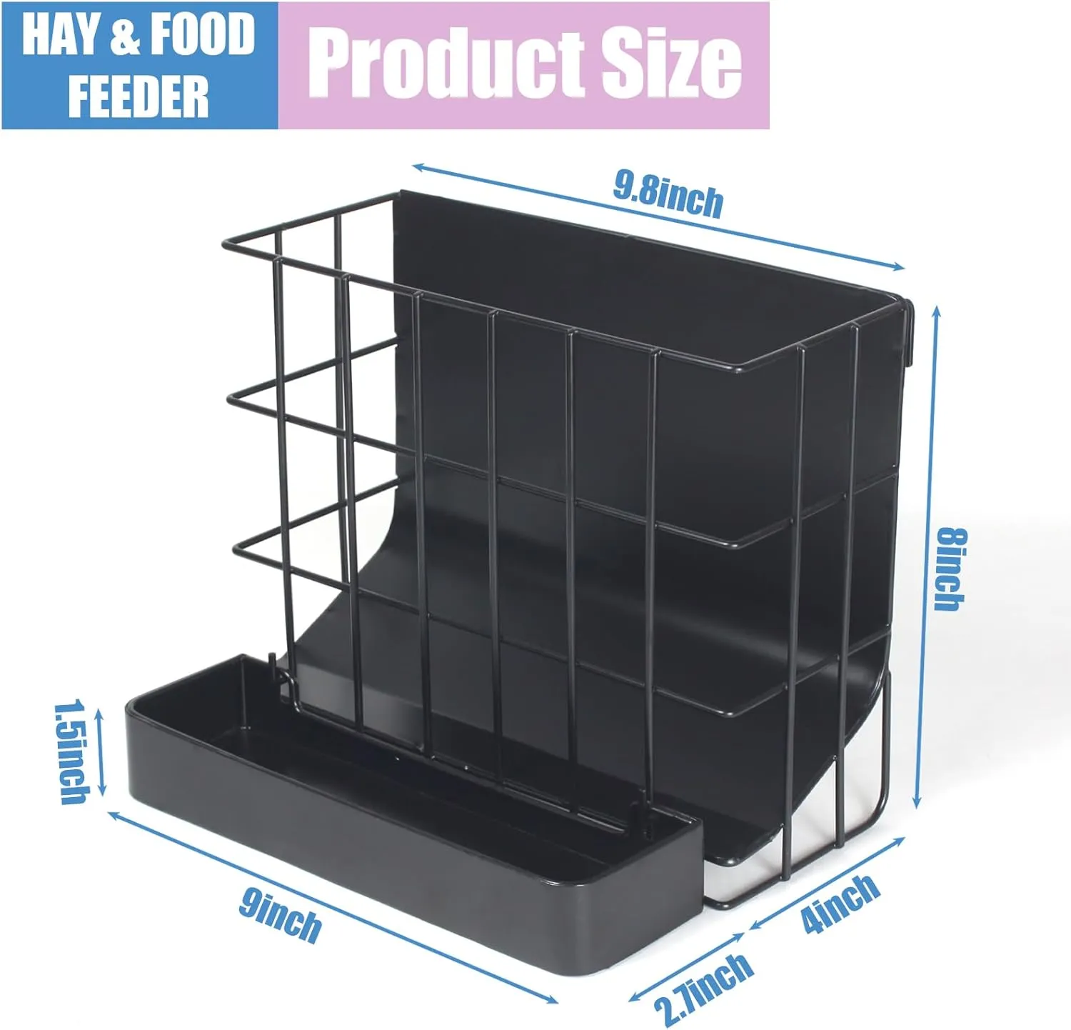 Rabbit Hay Holder Guinea Pig Hay Feeder with Hook Heavy-Duty Metal,Internal Sloping Design，Hay Feeder for Bunny,Rabbit，Chinchillas,Comes with Two Multifunctional Zippers