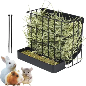Rabbit Hay Holder Guinea Pig Hay Feeder with Hook Heavy-Duty Metal,Internal Sloping Design，Hay Feeder for Bunny,Rabbit，Chinchillas,Comes with Two Multifunctional Zippers