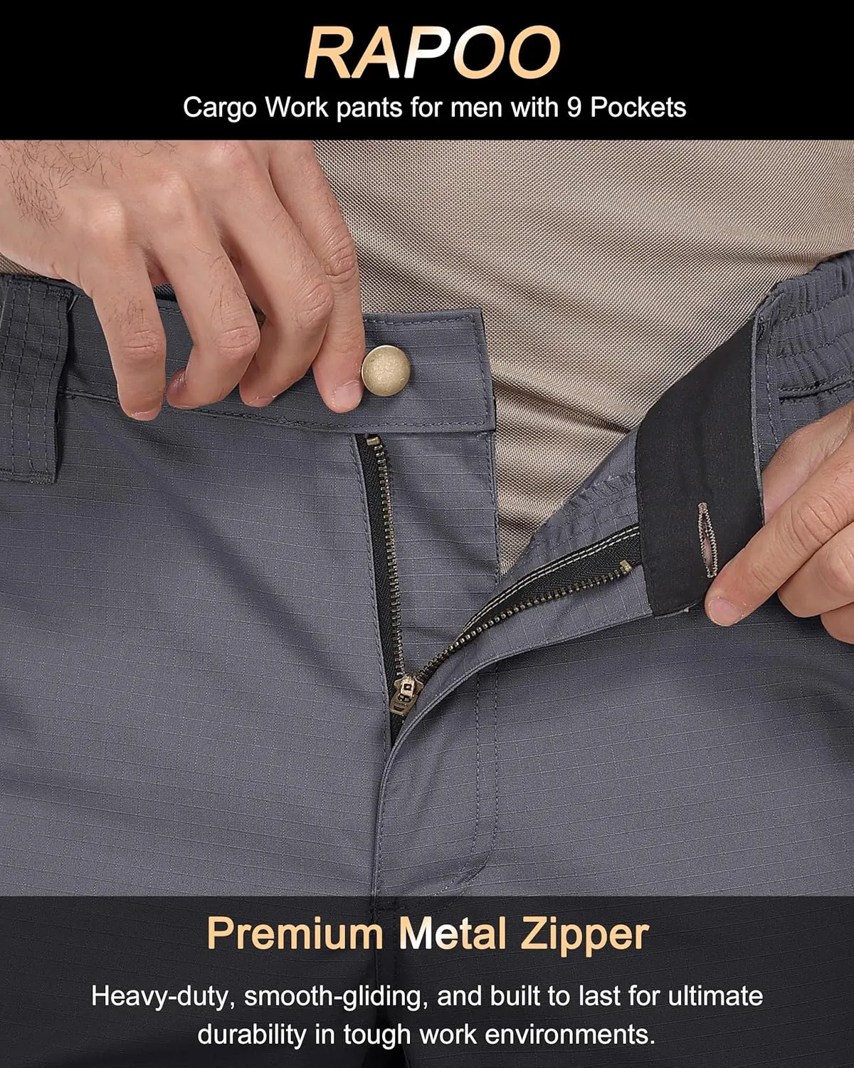 Rapoo Ripstop Water Resistant Cargo Tactical Pants for Men EDC Hiking Work Military Army Pants with 9 Pockets