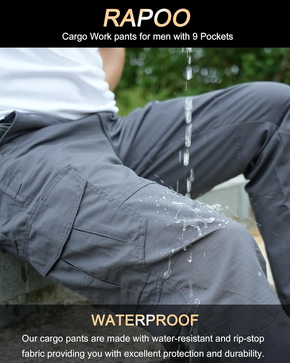 Rapoo Ripstop Water Resistant Cargo Tactical Pants for Men EDC Hiking Work Military Army Pants with 9 Pockets