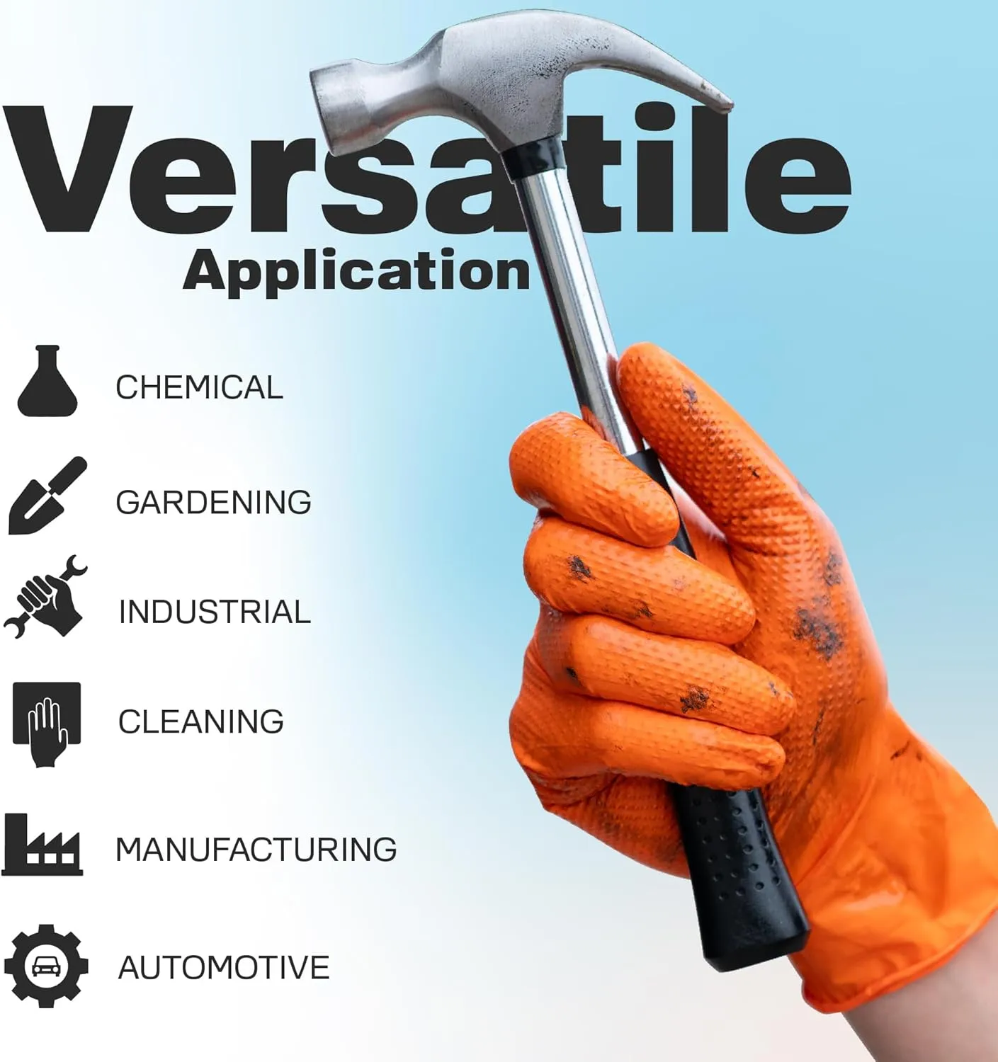 Raxwell Orange Nitrile Gloves - 8.5 Mil Heavy Duty, Diamond Texture For Grip, Puncture Resistant, Latex-Free For Mechanics