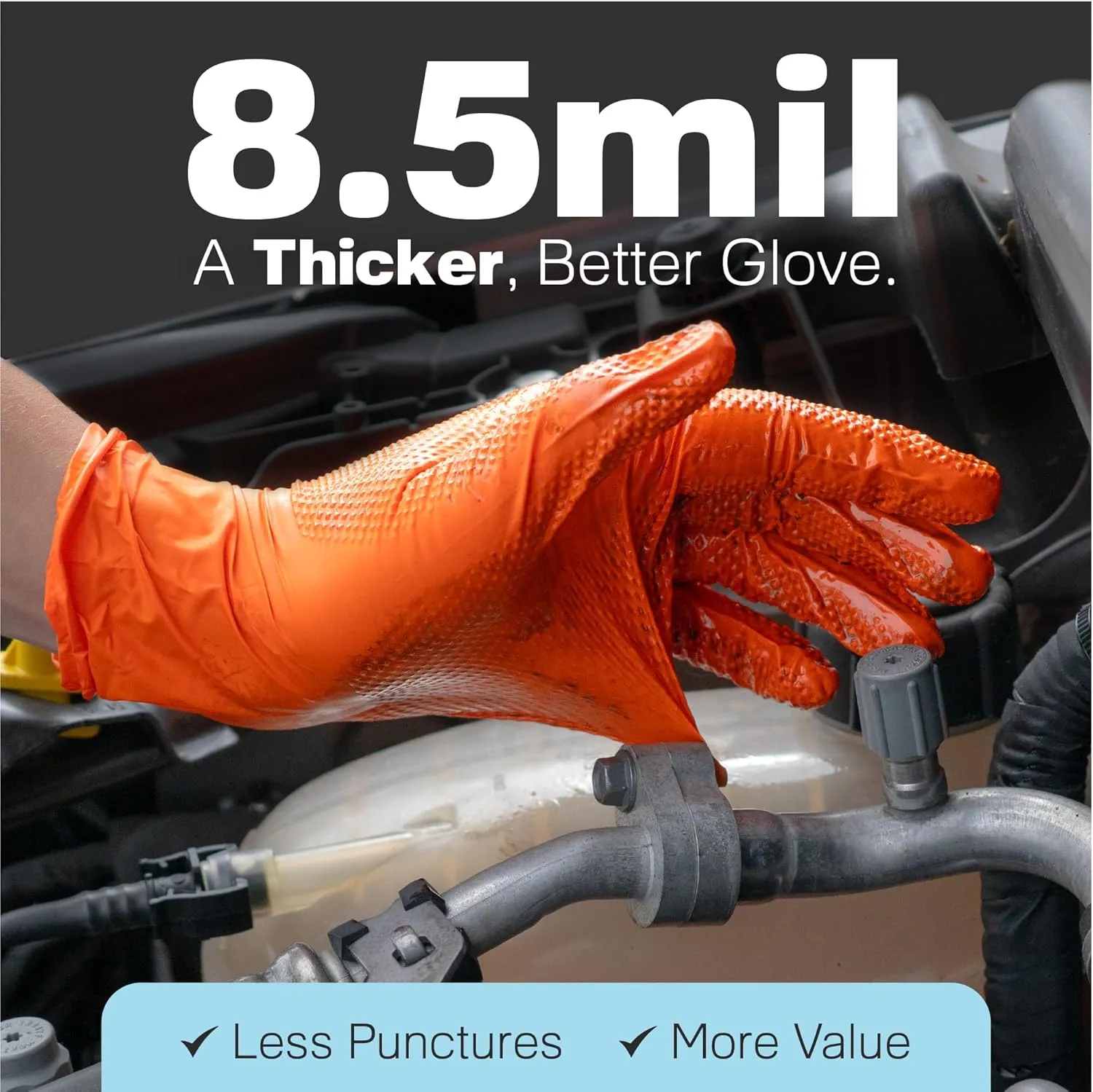 Raxwell Orange Nitrile Gloves - 8.5 Mil Heavy Duty, Diamond Texture For Grip, Puncture Resistant, Latex-Free For Mechanics