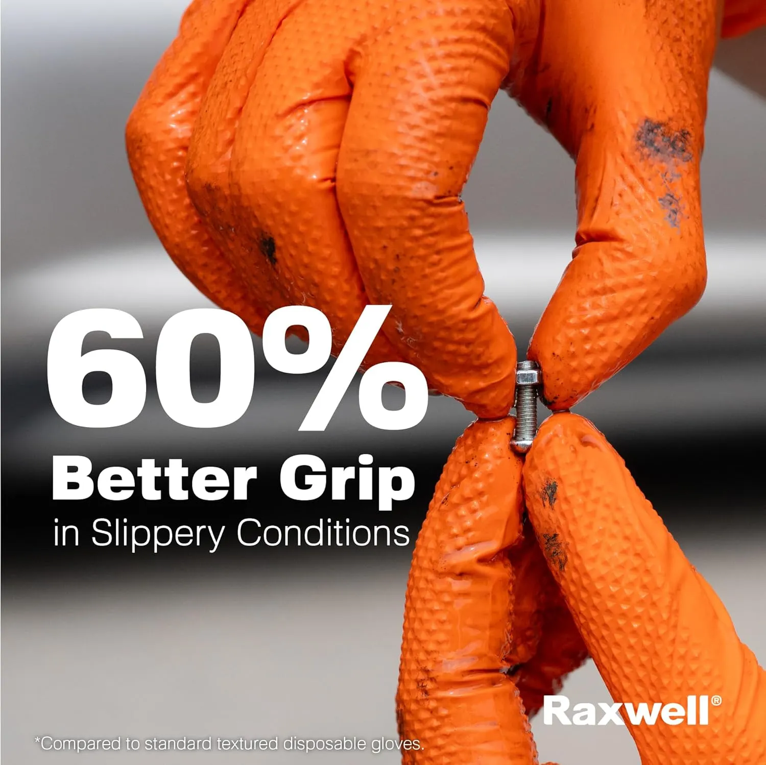 Raxwell Orange Nitrile Gloves - 8.5 Mil Heavy Duty, Diamond Texture For Grip, Puncture Resistant, Latex-Free For Mechanics