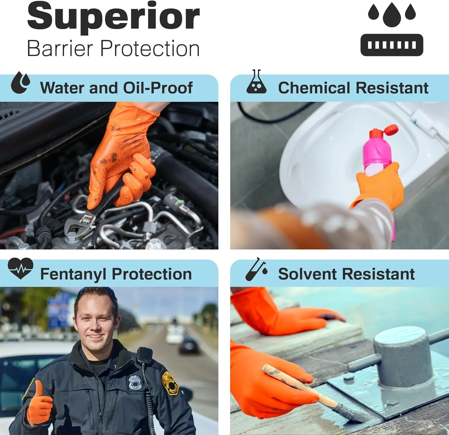 Raxwell Orange Nitrile Gloves - 8.5 Mil Heavy Duty, Diamond Texture For Grip, Puncture Resistant, Latex-Free For Mechanics