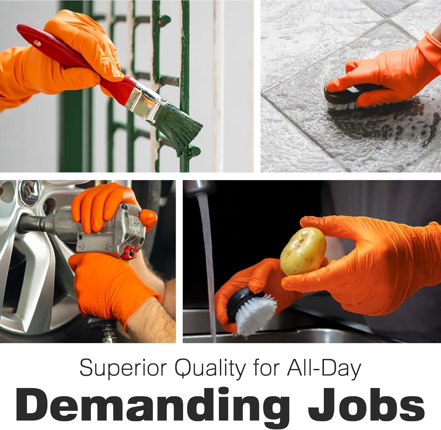 Raxwell Orange Nitrile Gloves - 8.5 Mil Heavy Duty, Diamond Texture For Grip, Puncture Resistant, Latex-Free For Mechanics
