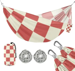 Red Beige Checker Plaid 330lb Capacity Outdoor Hammocks with Tree Straps Portable Hammock for Camping & Hiking Essential Silla colgante para Patio Exterior
