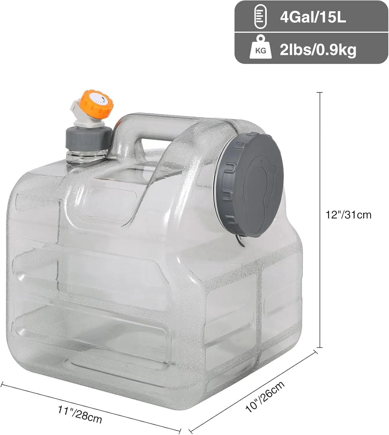 RedSwing 4 Gallon BPA Free Water Container, Portable Water Storage Tank with Spigot for Outdoor Camping Travel Hiking, PC Food Grade Thickened Bucket, Grey 15L