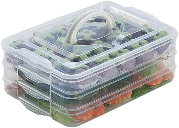 Refrigerator Organizer Bins, Plastic Food Storage Containers with Lids, 3-Layer, BPA free, Stackable Food Organizer Keeper for Snack, Vegetables, Meat, Fish (Transparent)