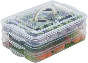 Refrigerator Organizer Bins, Plastic Food Storage Containers with Lids, 3-Layer, BPA free, Stackable Food Organizer Keeper for Snack, Vegetables, Meat, Fish (Transparent)