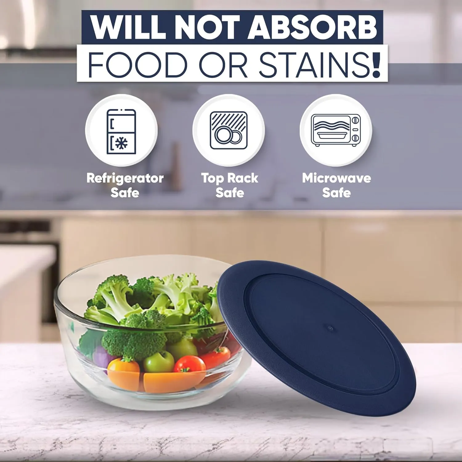 Replacement Lids for Pyrex Containers Round Glass Food Plastic (2) 2-Cup (2) 4-Cup (2) 7-Cup (Navy)