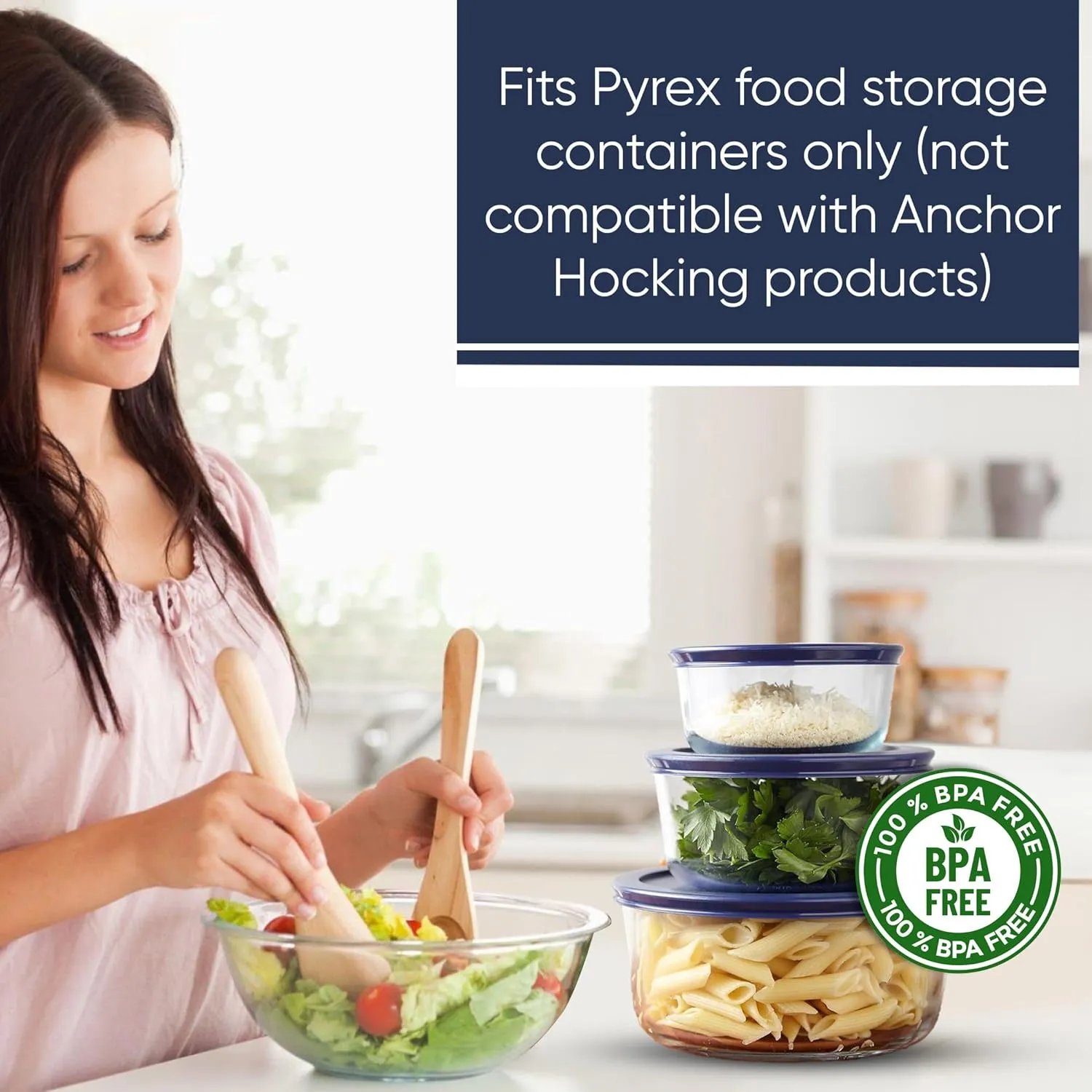 Replacement Lids for Pyrex Containers Round Glass Food Plastic (2) 2-Cup (2) 4-Cup (2) 7-Cup (Navy)