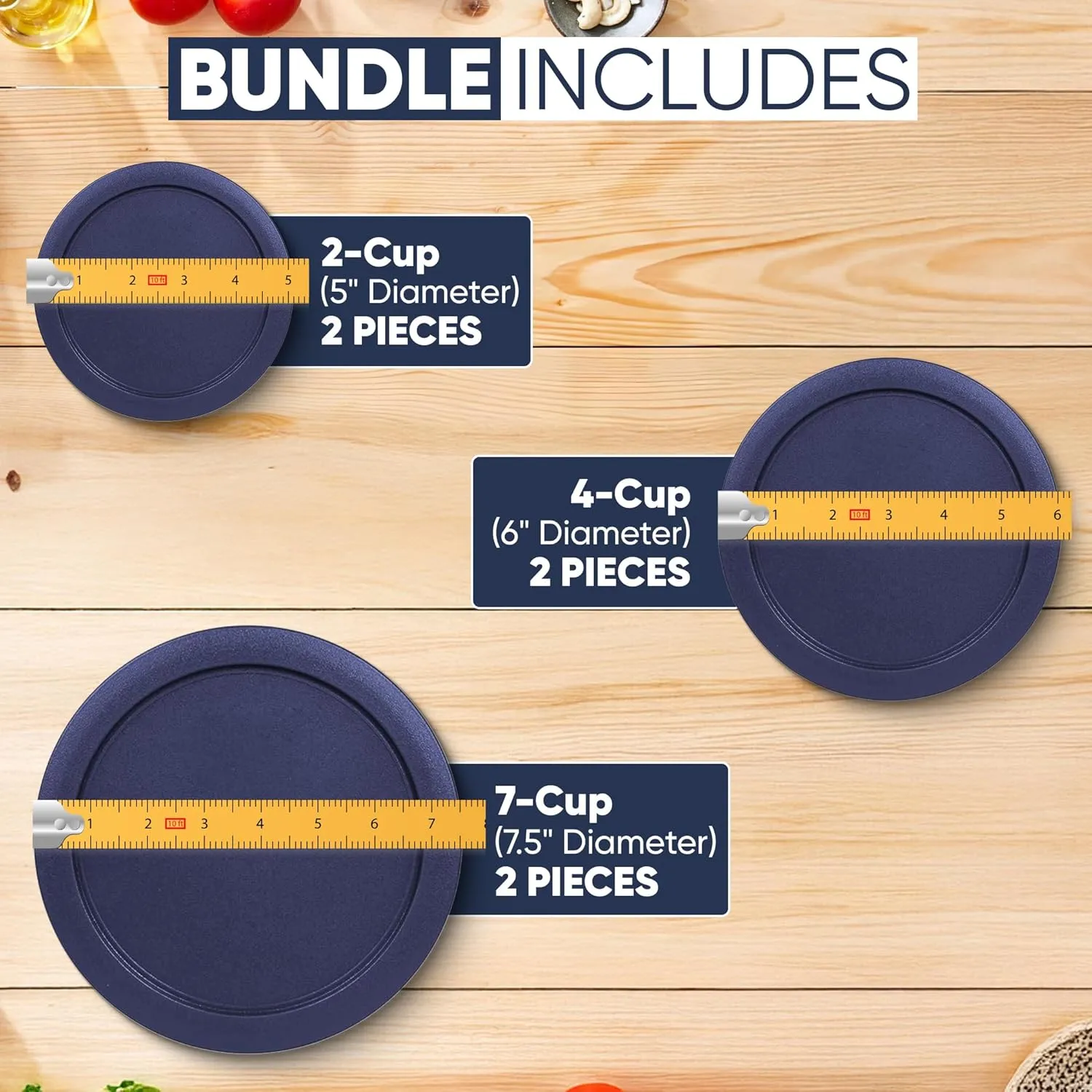 Replacement Lids for Pyrex Containers Round Glass Food Plastic (2) 2-Cup (2) 4-Cup (2) 7-Cup (Navy)