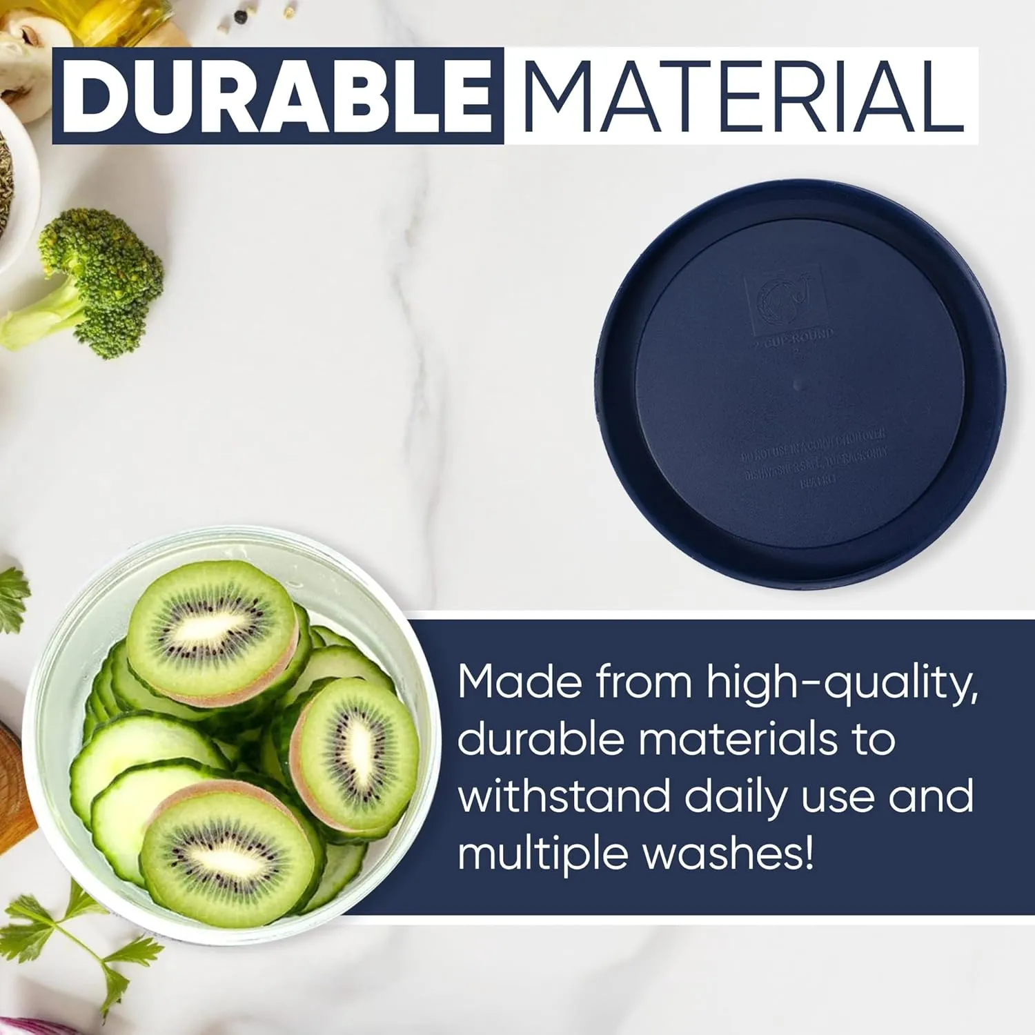 Replacement Lids for Pyrex Containers Round Glass Food Plastic (2) 2-Cup (2) 4-Cup (2) 7-Cup (Navy)
