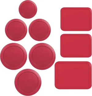 Replacement Lids for Pyrex Glass Food Storage Containers Rectangular (1) 1-Cup (2) 2-Cup (2) 4-Cup (1) 7-Cup (2) 3-Cup (1) 6-Cup Round Rectangle (Red)