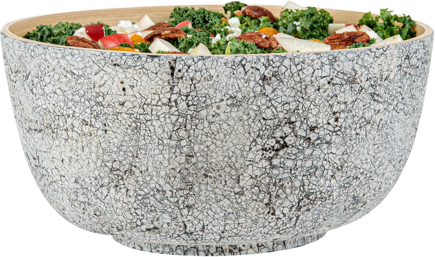 Restaurantware-Bambuddha 30 Ounce Large Salad Bowl, 1 Heavy-duty Round Salad Bowl - Sustainable, Reusable, Gray Bamboo Serving Bowl, Eggshell Print, For Serving Salads, Fruits, And Appetizers