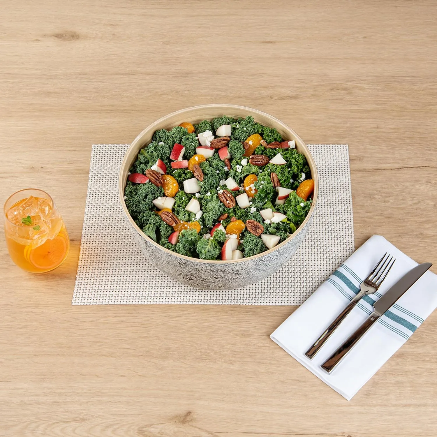 Restaurantware-Bambuddha 30 Ounce Large Salad Bowl, 1 Heavy-duty Round Salad Bowl - Sustainable, Reusable, Gray Bamboo Serving Bowl, Eggshell Print, For Serving Salads, Fruits, And Appetizers