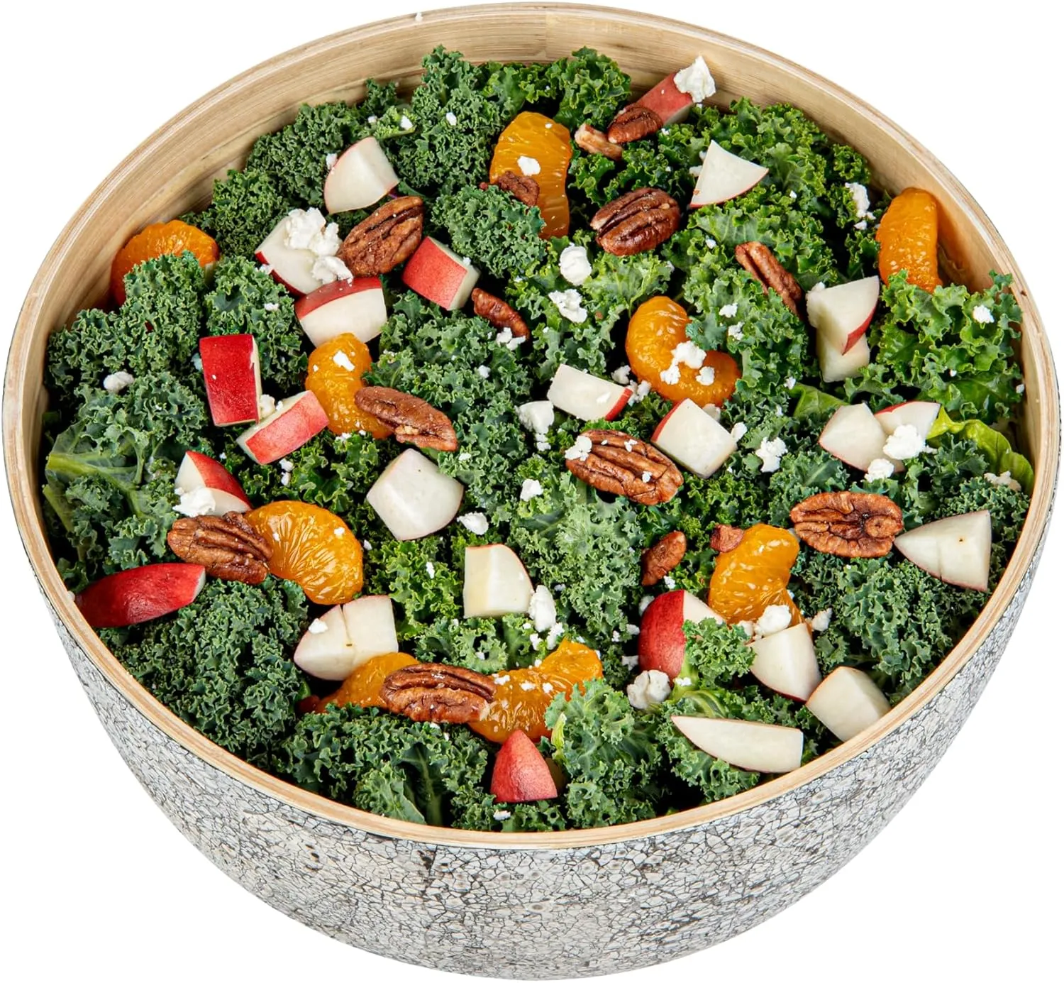Restaurantware-Bambuddha 30 Ounce Large Salad Bowl, 1 Heavy-duty Round Salad Bowl - Sustainable, Reusable, Gray Bamboo Serving Bowl, Eggshell Print, For Serving Salads, Fruits, And Appetizers