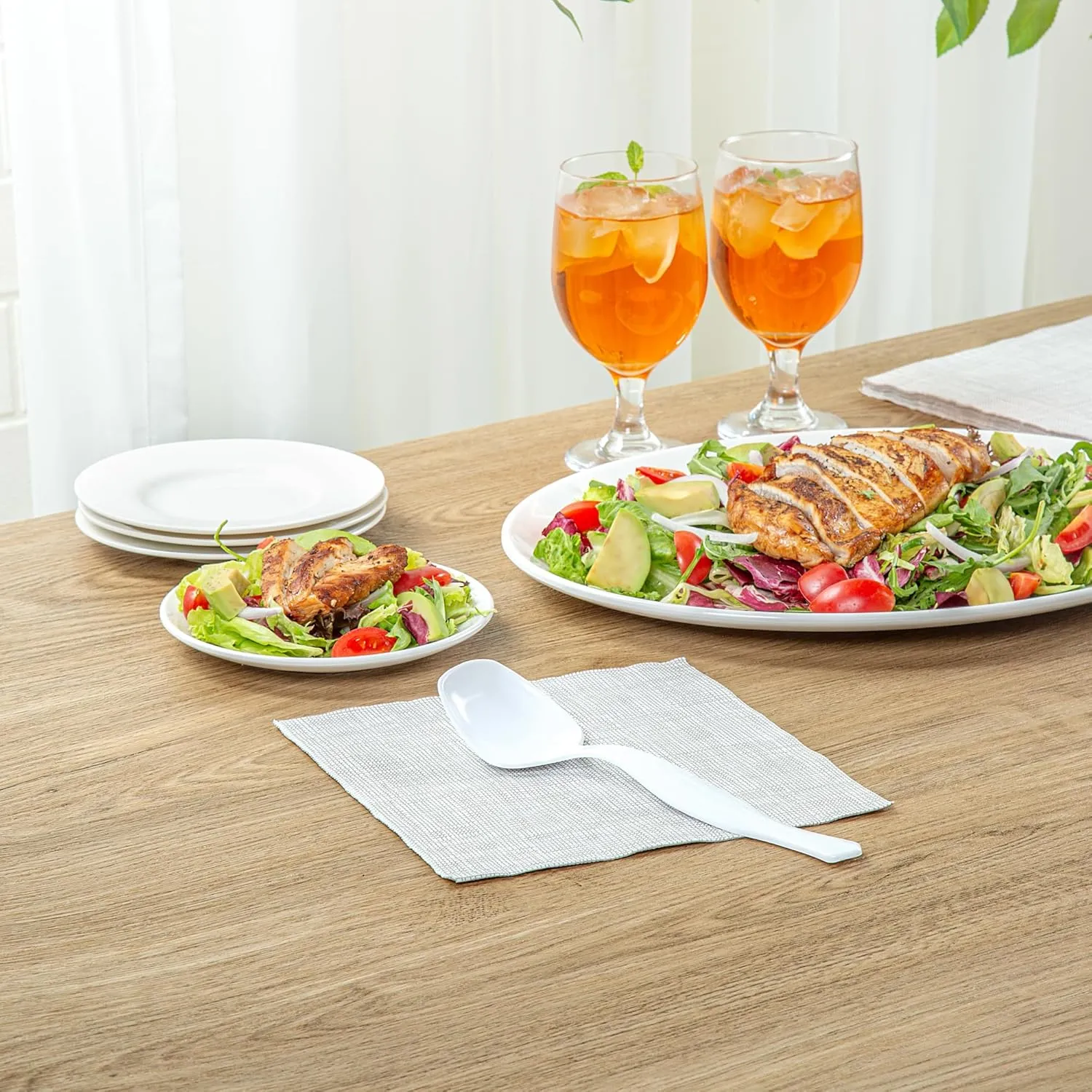 Restaurantware-Cater Tek 8 Inch Serving Spoons, 100 Disposable Spoons For Catering - Ergonomic Handle, Heavy-Duty, White Plastic Food Spoons, Elegant, For Weddings, Buffets, Or Catering Events