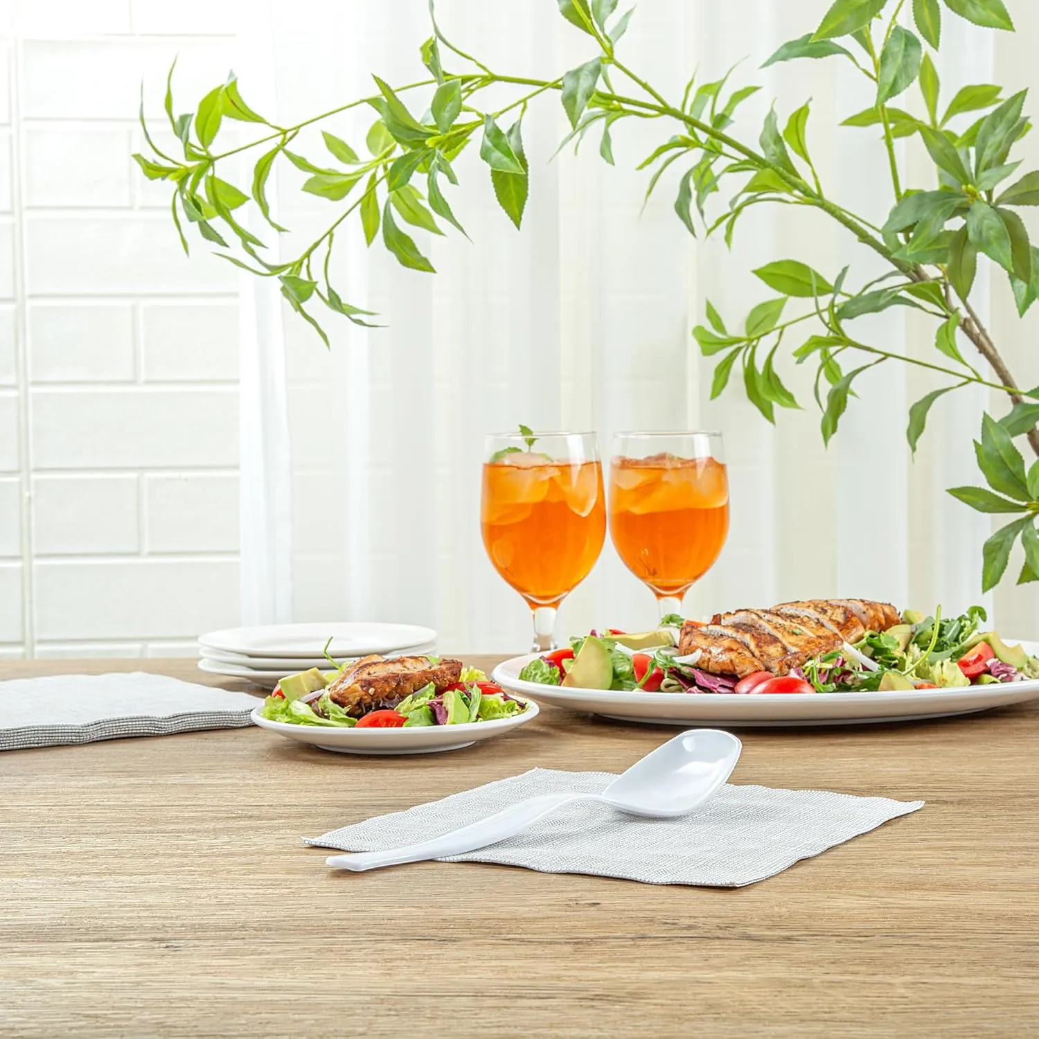 Restaurantware-Cater Tek 8 Inch Serving Spoons, 100 Disposable Spoons For Catering - Ergonomic Handle, Heavy-Duty, White Plastic Food Spoons, Elegant, For Weddings, Buffets, Or Catering Events