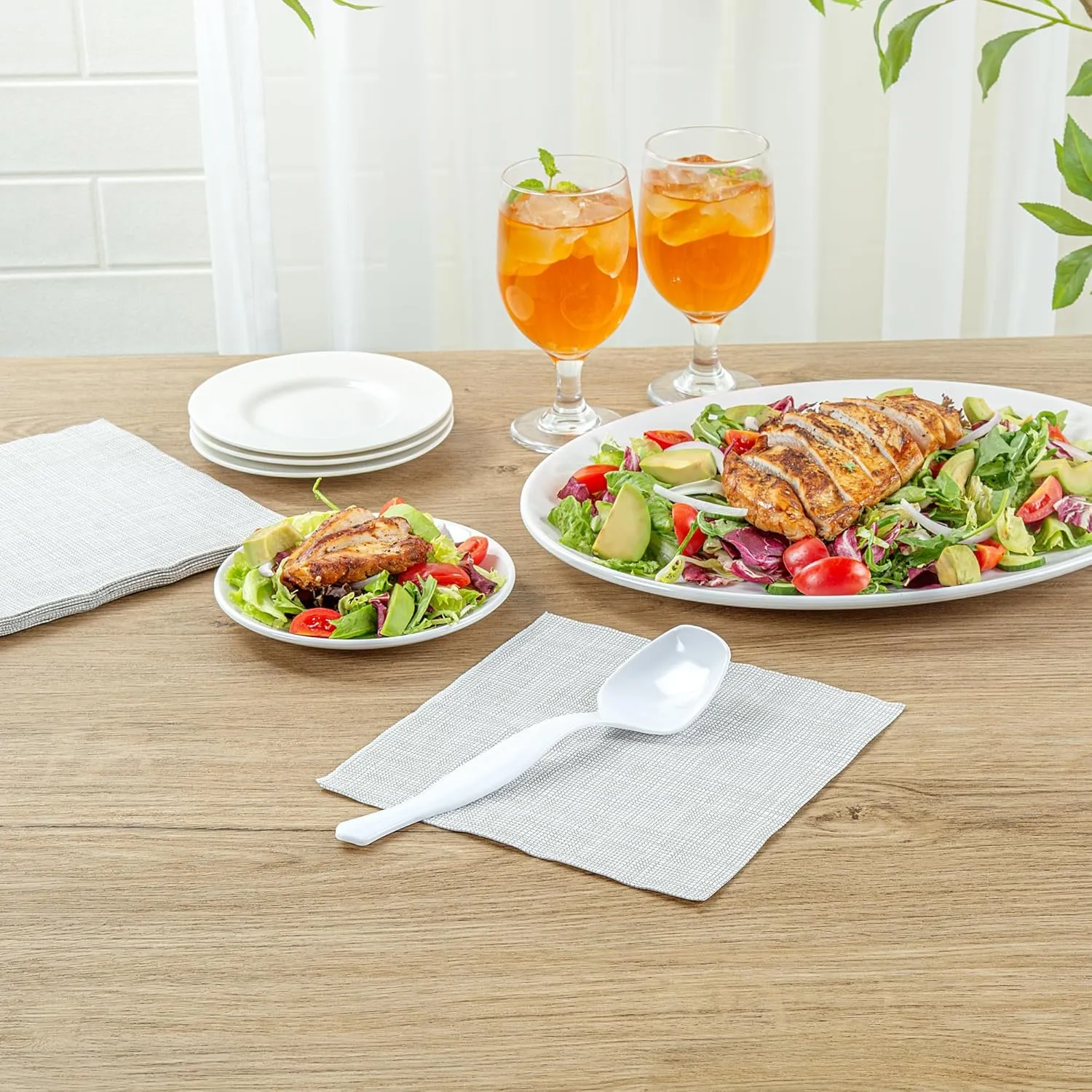 Restaurantware-Cater Tek 8 Inch Serving Spoons, 100 Disposable Spoons For Catering - Ergonomic Handle, Heavy-Duty, White Plastic Food Spoons, Elegant, For Weddings, Buffets, Or Catering Events