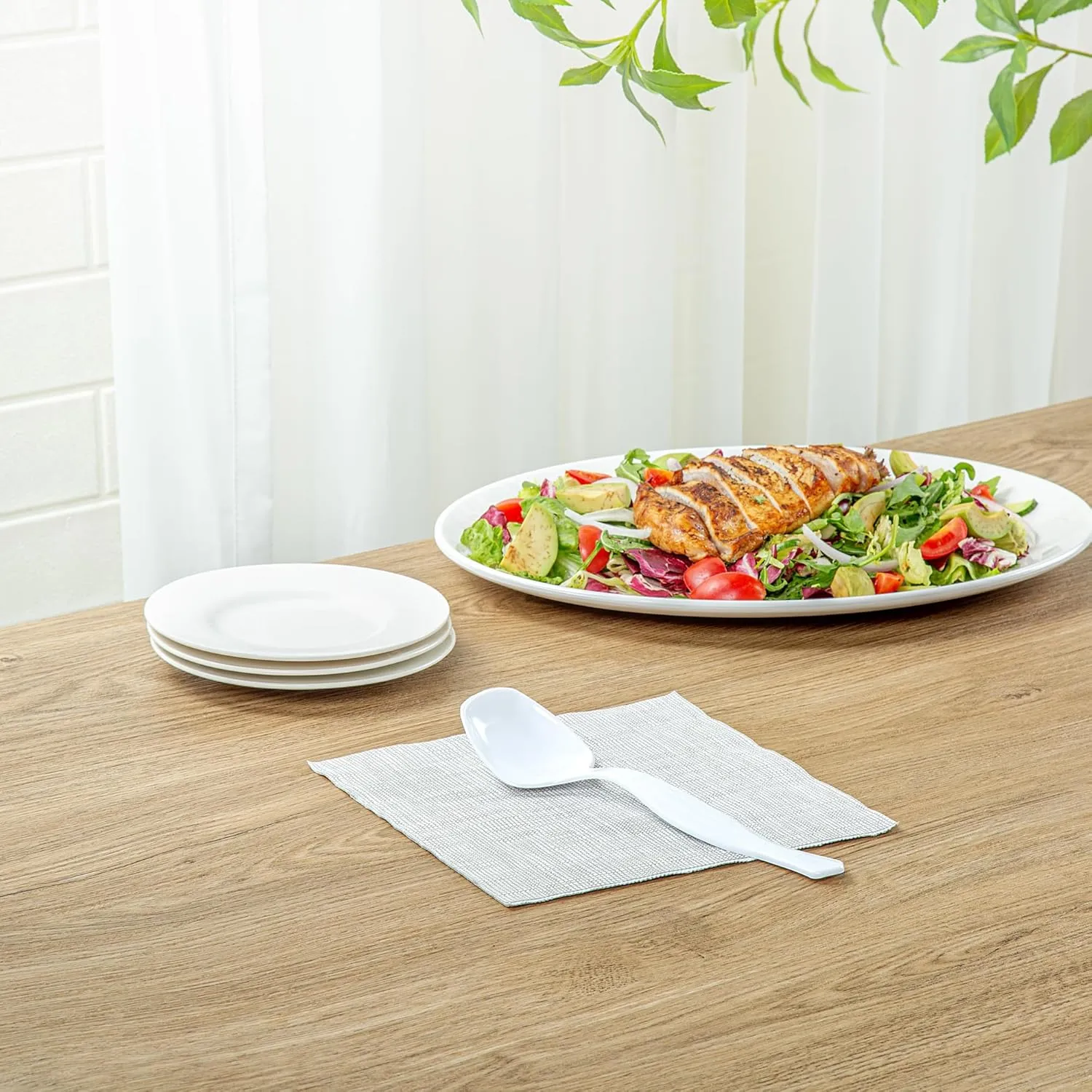 Restaurantware-Cater Tek 8 Inch Serving Spoons, 100 Disposable Spoons For Catering - Ergonomic Handle, Heavy-Duty, White Plastic Food Spoons, Elegant, For Weddings, Buffets, Or Catering Events