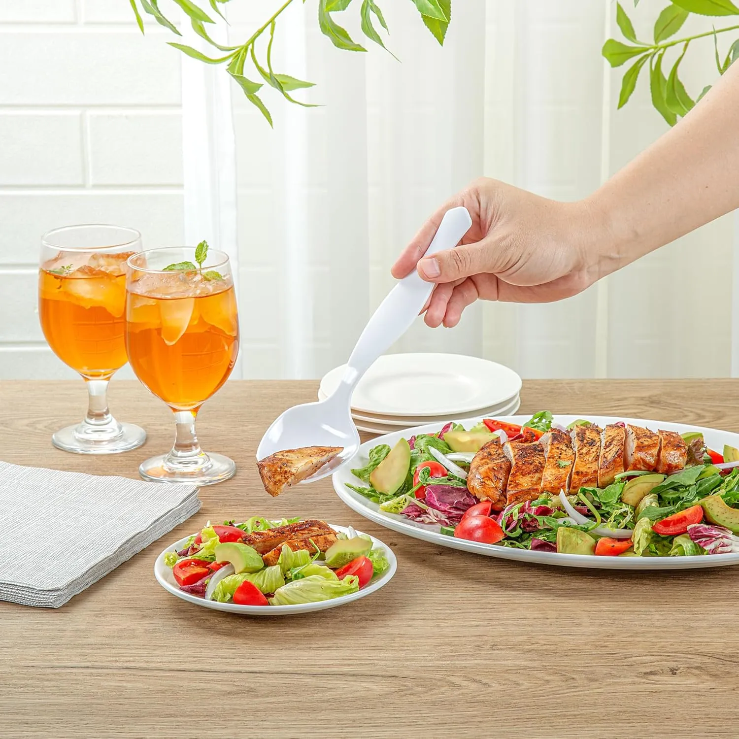 Restaurantware-Cater Tek 8 Inch Serving Spoons, 100 Disposable Spoons For Catering - Ergonomic Handle, Heavy-Duty, White Plastic Food Spoons, Elegant, For Weddings, Buffets, Or Catering Events