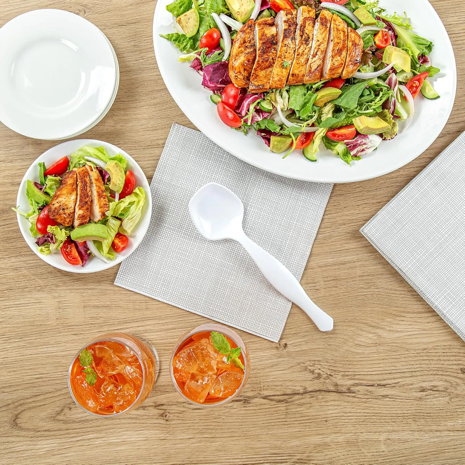 Restaurantware-Cater Tek 8 Inch Serving Spoons, 100 Disposable Spoons For Catering - Ergonomic Handle, Heavy-Duty, White Plastic Food Spoons, Elegant, For Weddings, Buffets, Or Catering Events