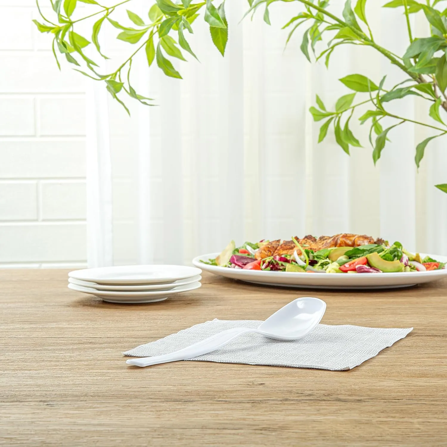 Restaurantware-Cater Tek 8 Inch Serving Spoons, 100 Disposable Spoons For Catering - Ergonomic Handle, Heavy-Duty, White Plastic Food Spoons, Elegant, For Weddings, Buffets, Or Catering Events