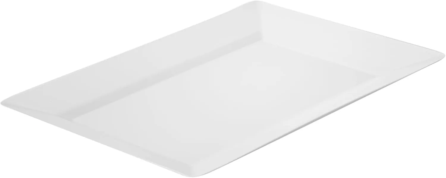 Restaurantware Moderna 9.5 x 6.3 Inch Premium Disposable Plates 100 Rectangular Plastic Plates For Parties - Durable Heavy-duty White Plastic Dinner Plates For Warm And Cold Foods