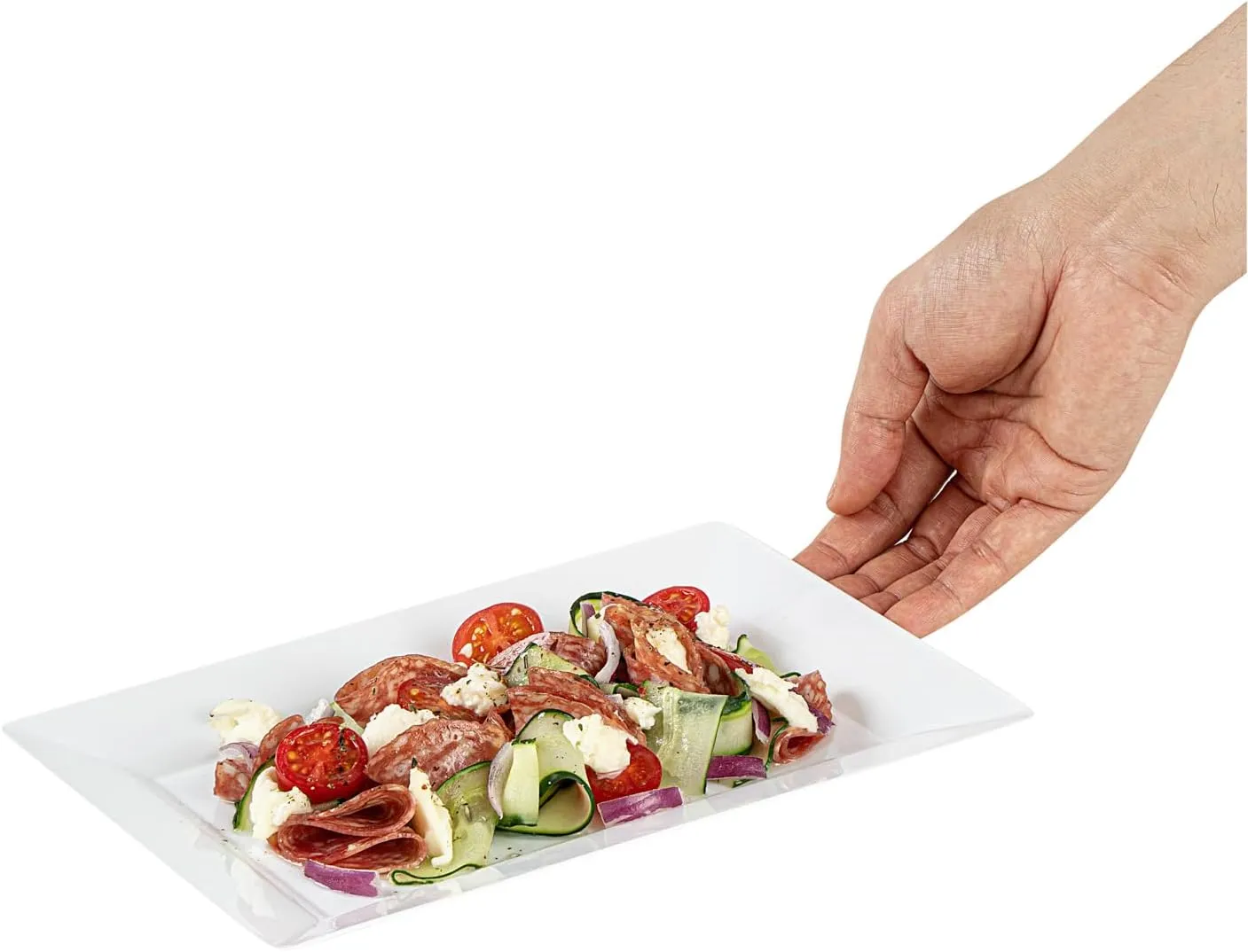 Restaurantware Moderna 9.5 x 6.3 Inch Premium Disposable Plates 100 Rectangular Plastic Plates For Parties - Durable Heavy-duty White Plastic Dinner Plates For Warm And Cold Foods