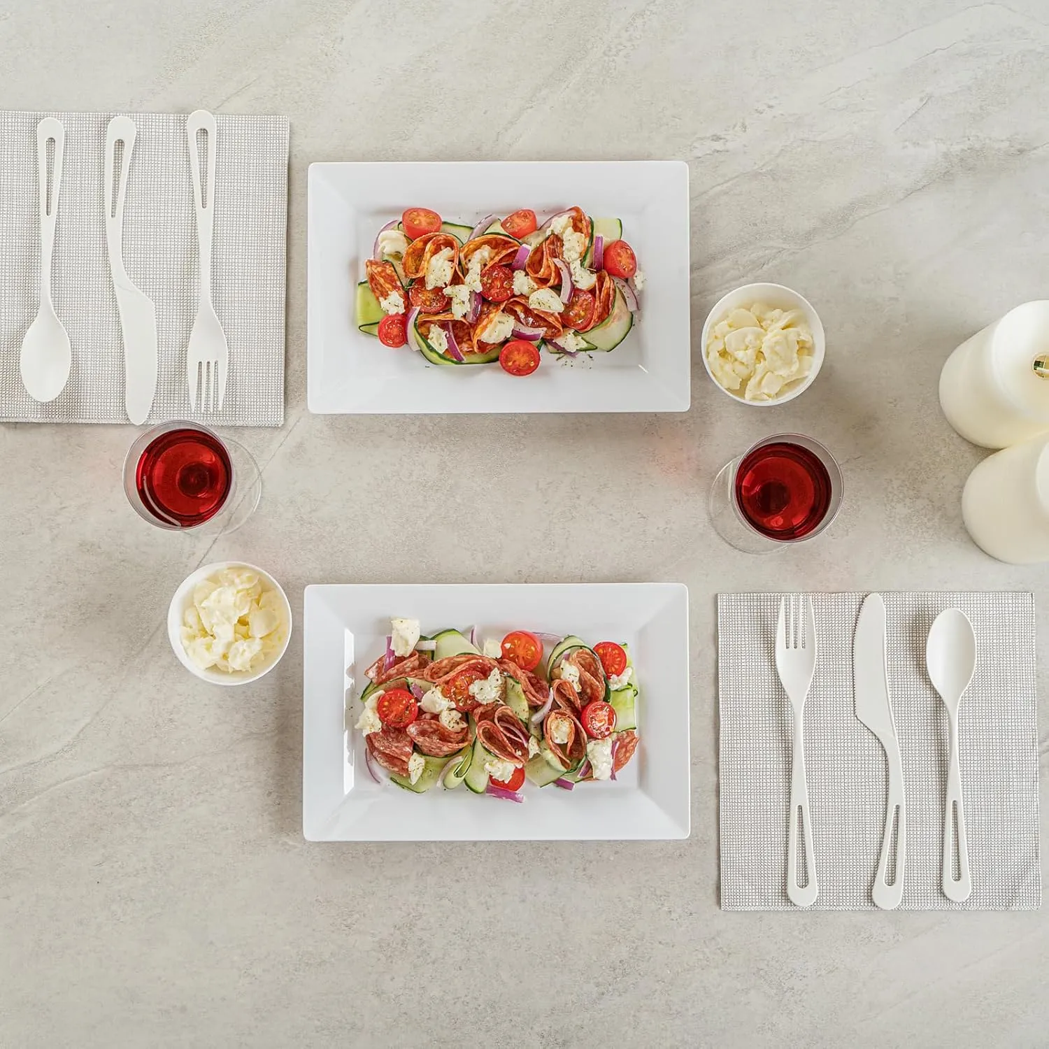 Restaurantware Moderna 9.5 x 6.3 Inch Premium Disposable Plates 100 Rectangular Plastic Plates For Parties - Durable Heavy-duty White Plastic Dinner Plates For Warm And Cold Foods