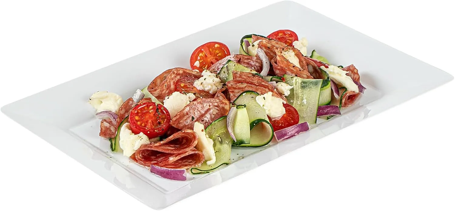 Restaurantware Moderna 9.5 x 6.3 Inch Premium Disposable Plates 100 Rectangular Plastic Plates For Parties - Durable Heavy-duty White Plastic Dinner Plates For Warm And Cold Foods