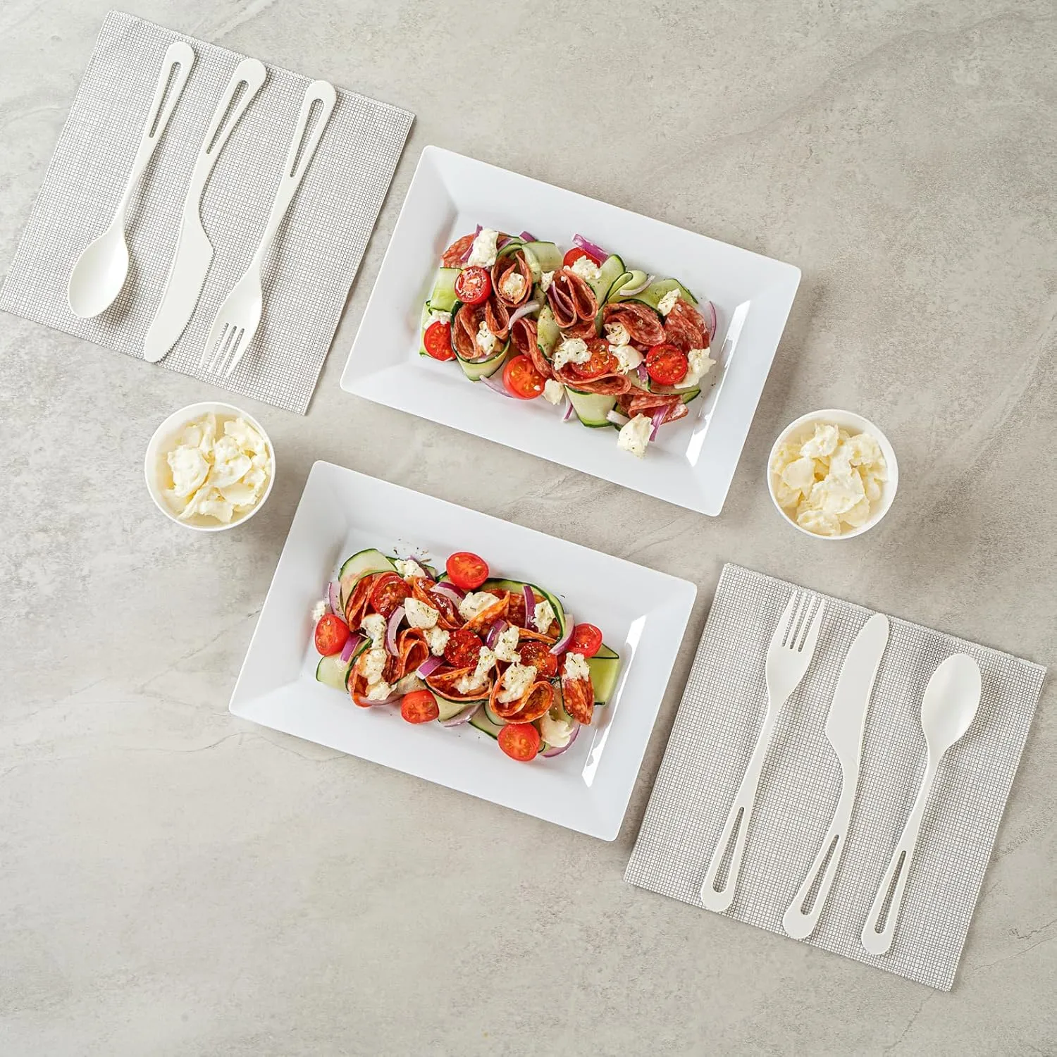 Restaurantware Moderna 9.5 x 6.3 Inch Premium Disposable Plates 100 Rectangular Plastic Plates For Parties - Durable Heavy-duty White Plastic Dinner Plates For Warm And Cold Foods