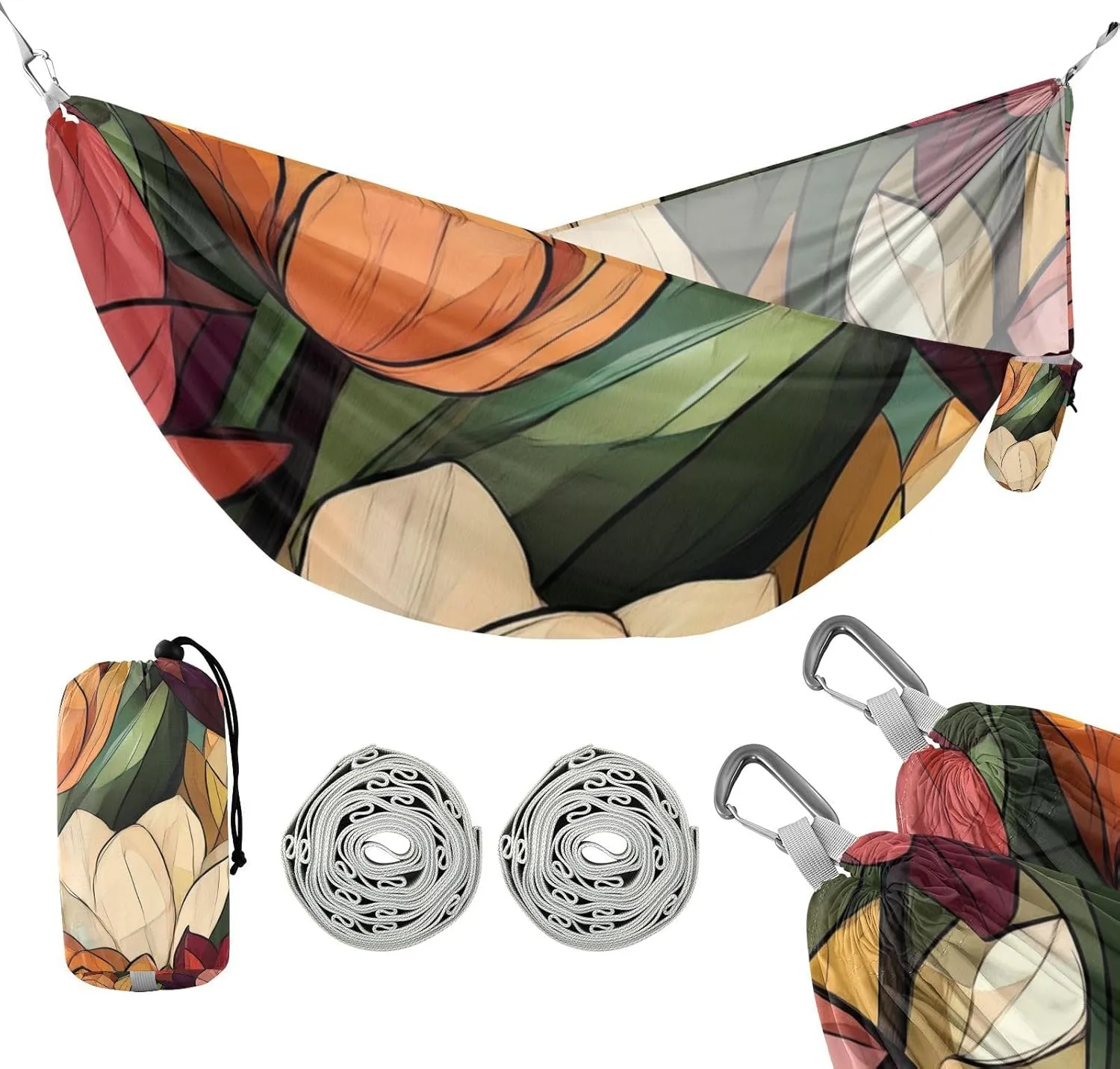 Retro Elegant Tulips Art 330lb Capacity Outdoor Hammocks with Portabl Carry Bag Rope Hammock for Camping Travel Accessories Base para hamaca