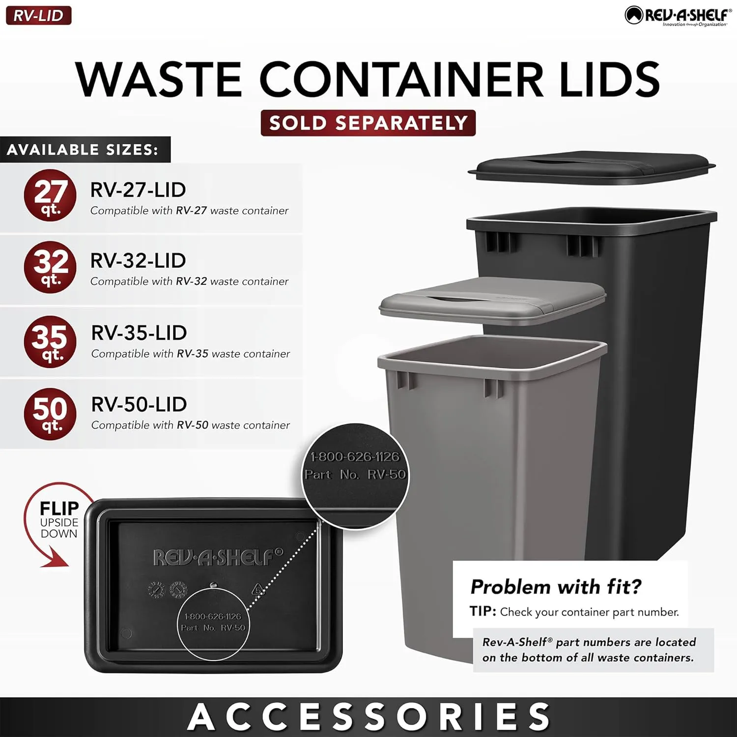 Rev-A-Shelf Pullout Trash Cans for Kitchen Cabinet w/Soft-Close, Dual 35 QT Gray Bins, 15"