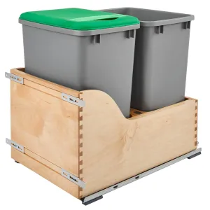 Rev-A-Shelf Pullout Trash Cans for Kitchen Cabinet w/Soft-Close, Dual 35 QT Gray Bins, 15"