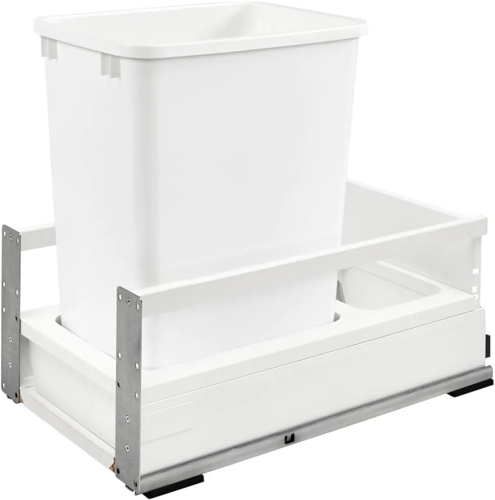 Rev-A-Shelf - TWCSC-15DM-1 - Single 35 Qt. White Pull-Out Wood Bottom Mount Waste Container for 12 in. Opening