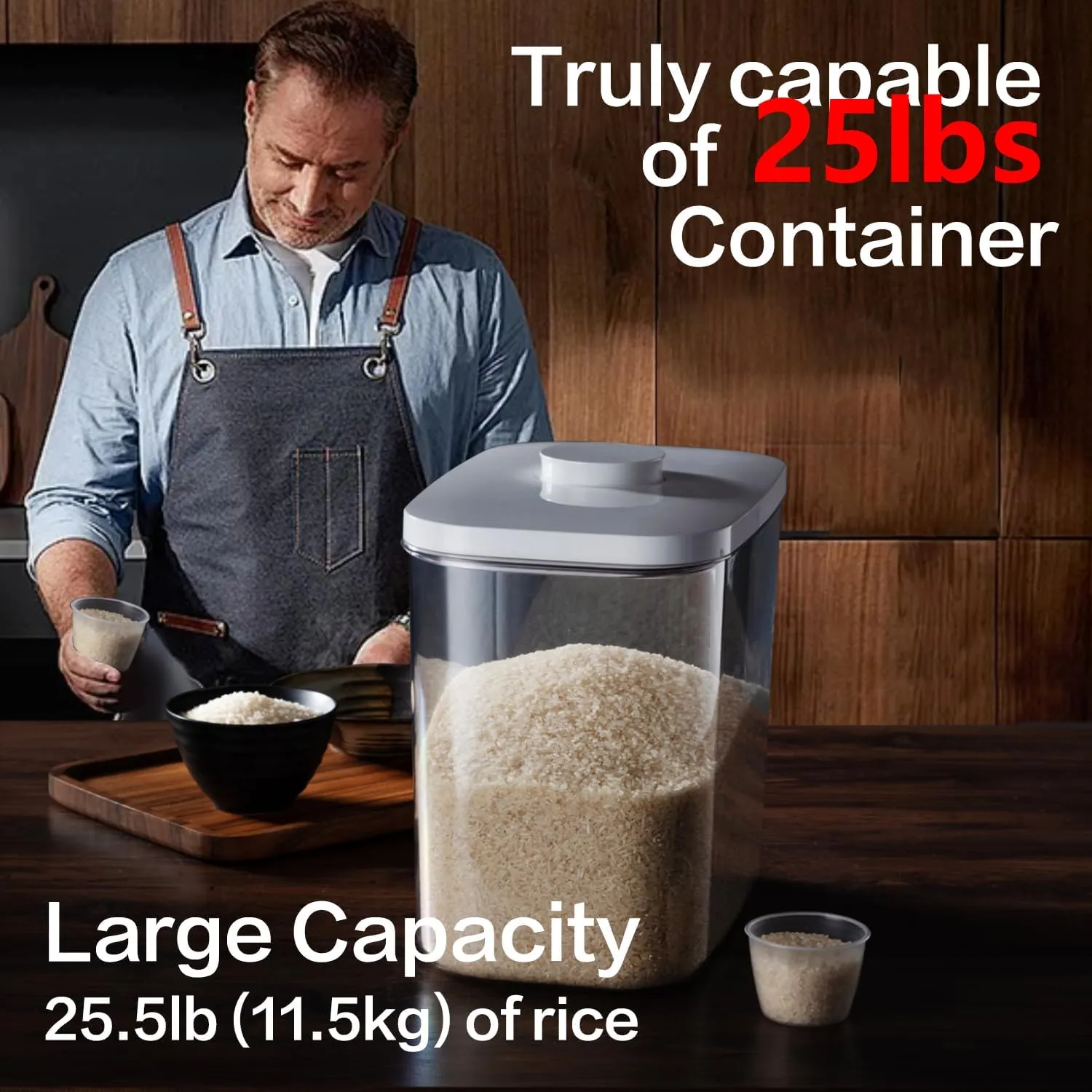 Rice Container - 25 Lbs/12KG/12L Rice Dispenser Storage with Measuring Cup Food Cereal Container Bins Pet Food Container Household for Kitchen Pantry Organization