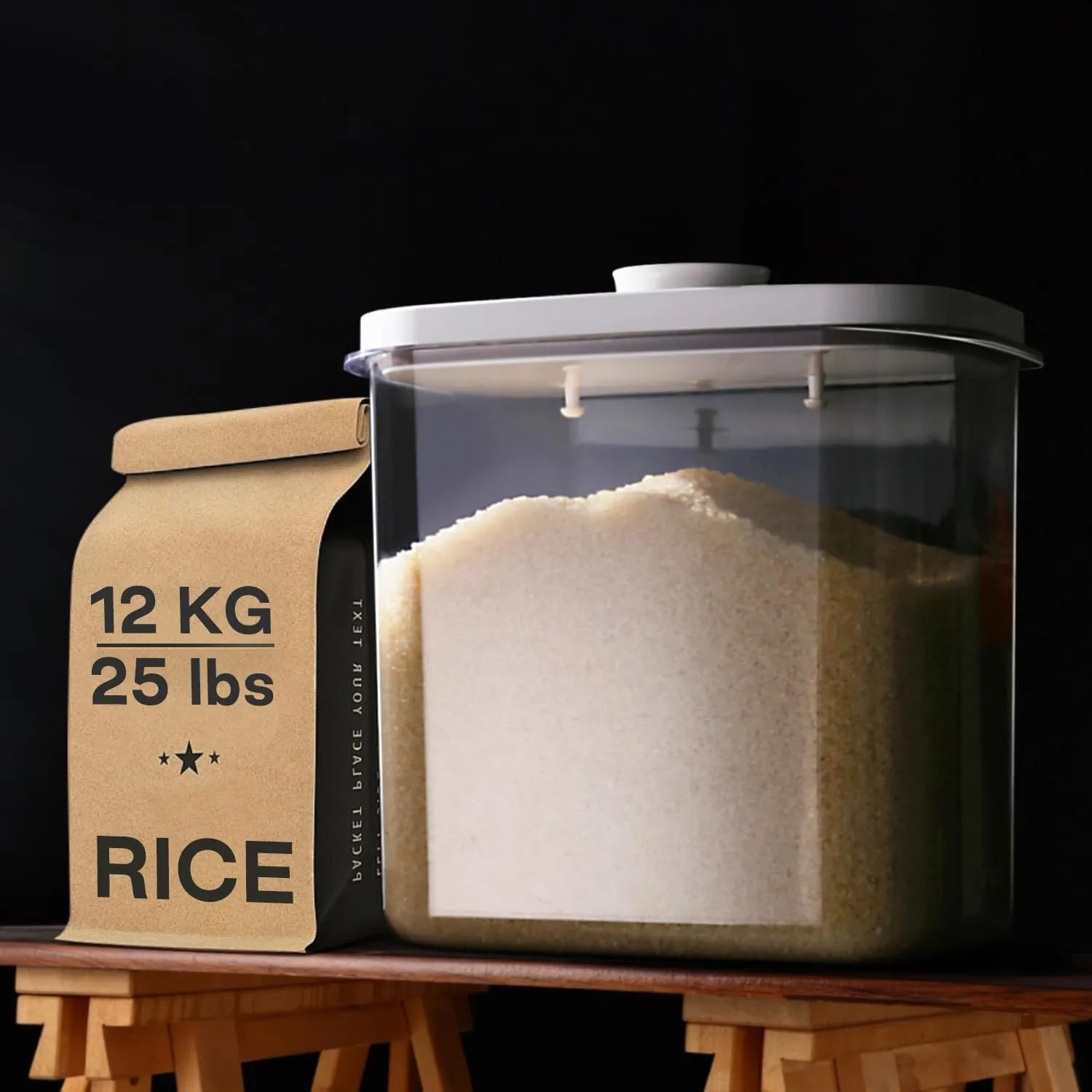 Rice Container - 25 Lbs/12KG/12L Rice Dispenser Storage with Measuring Cup Food Cereal Container Bins Pet Food Container Household for Kitchen Pantry Organization