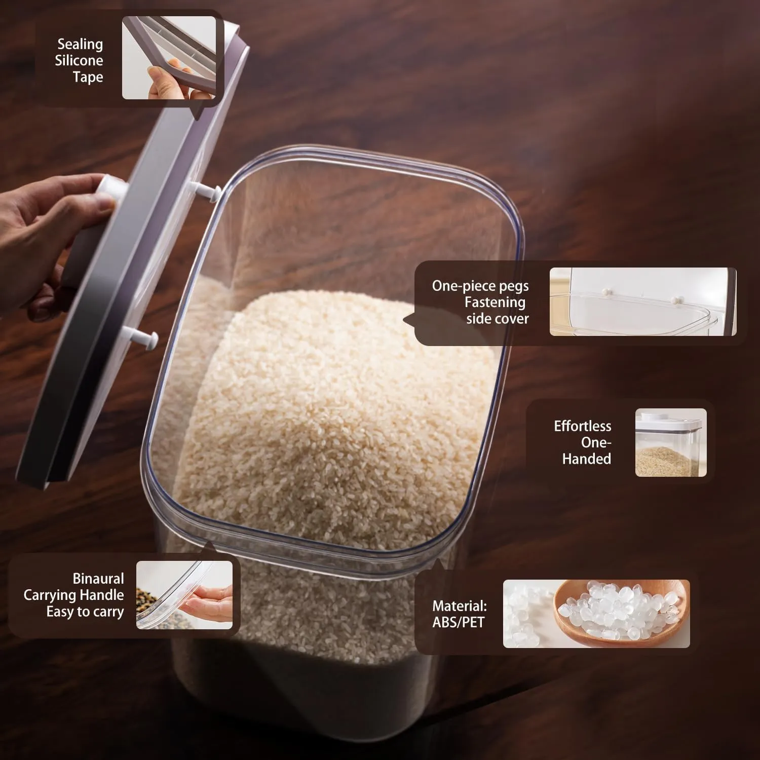 Rice Container - 25 Lbs/12KG/12L Rice Dispenser Storage with Measuring Cup Food Cereal Container Bins Pet Food Container Household for Kitchen Pantry Organization
