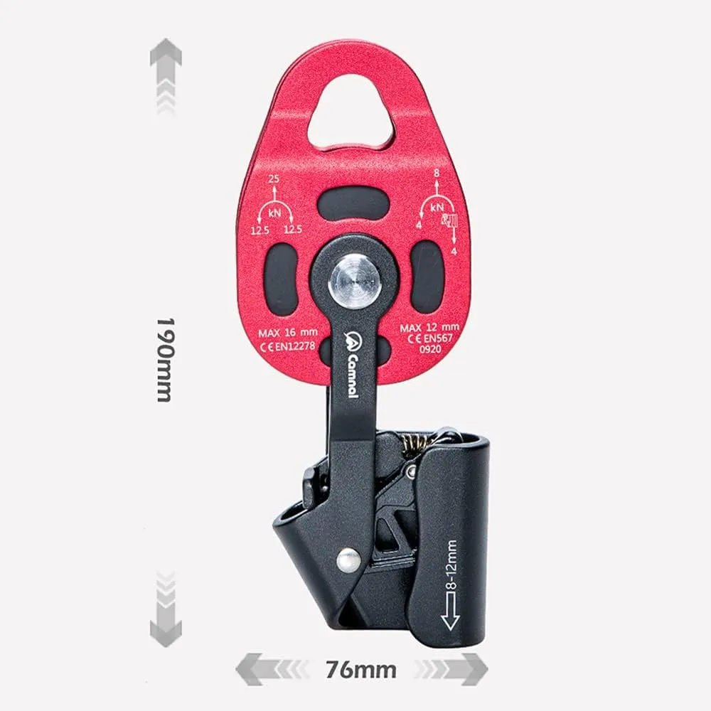Rock Climbing Pulley Aluminium Heavy Duty Ascender Riser Pulley 4KN Single Swivel Rope Pulley Rescue Equipment for 8-12mm Rope