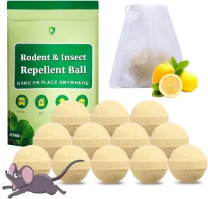Rodent and Insect Repellent Balls, Squirrel Rat Repellent for Outdoor and Indoor, Peppermint to Repel Mice and Rats, Rodent and Mouse Deterrent for House, Garden, Attic, 12 Packs