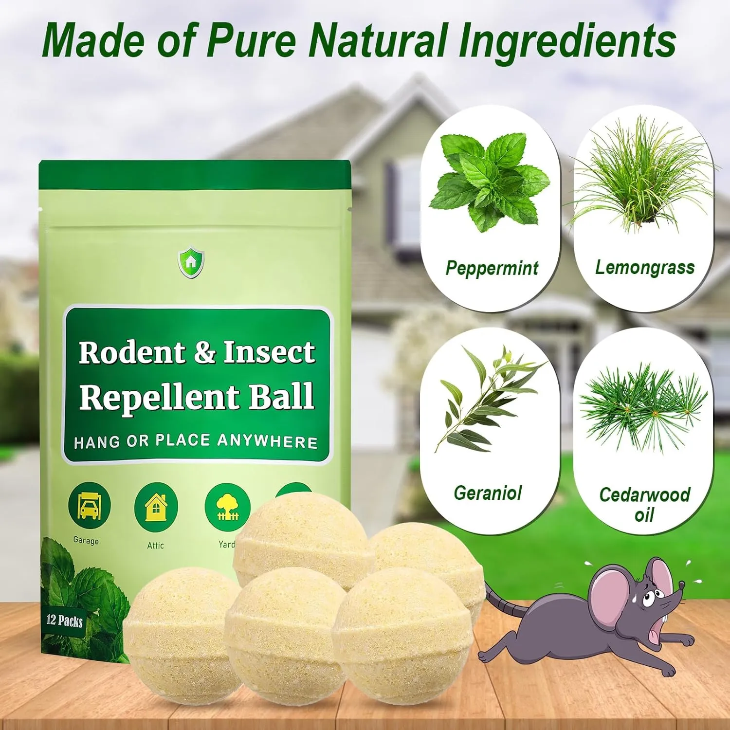 Rodent and Insect Repellent Balls, Squirrel Rat Repellent for Outdoor and Indoor, Peppermint to Repel Mice and Rats, Rodent and Mouse Deterrent for House, Garden, Attic, 12 Packs