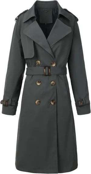 RONGTAI Women's Double Breasted Long Trench Coats Mid-Length Belted Overcoat Dress Jacket