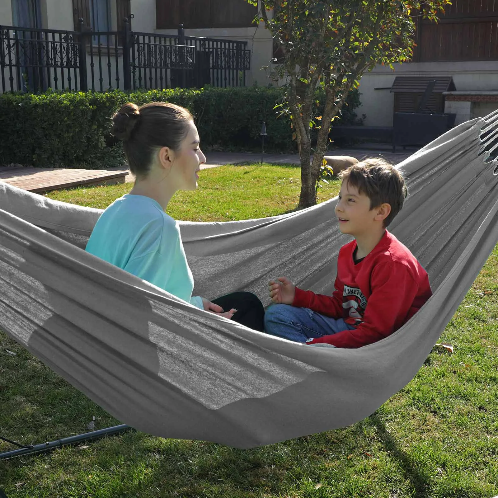 Rootz Hammock - Gray Cotton Polyester Hammock - Portable Bed - Lightweight - Compact - 210cm x 150cm - 2.34kg - 300kg Capacity